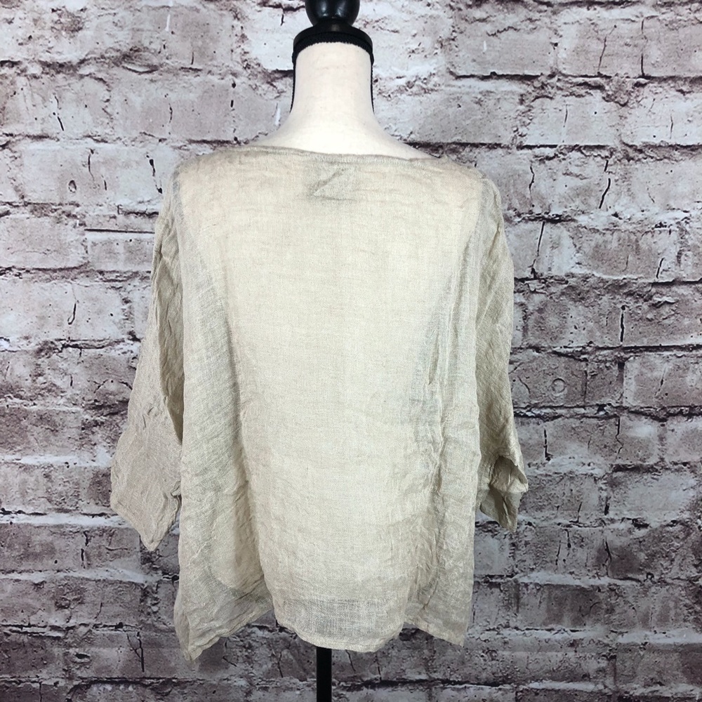 New Cool Breezy Gauzy Beige Linen Top Cover Up - Picture 7 of 8